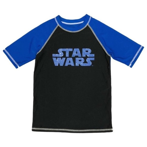 Star Wars Boys Black Blue Short Sleeve Swim Shirt UPF 50+ Protection, XS - Picture 3 of 7